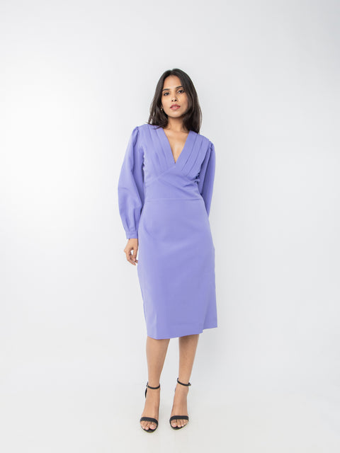 LAVENDER PLEATED NECKLINE DRESS