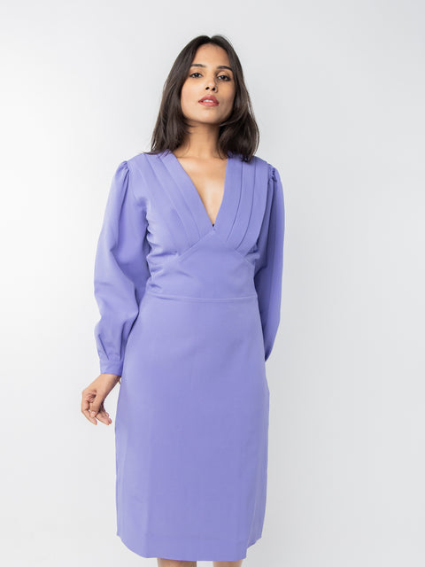 LAVENDER PLEATED NECKLINE DRESS