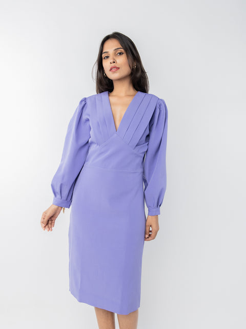 LAVENDER PLEATED NECKLINE DRESS
