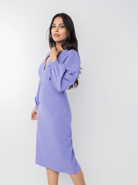 LAVENDER PLEATED NECKLINE DRESS