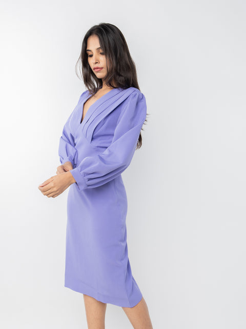 LAVENDER PLEATED NECKLINE DRESS