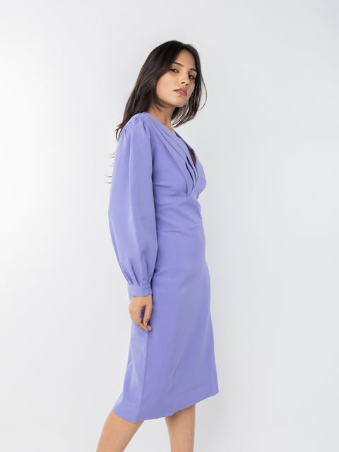 LAVENDER PLEATED NECKLINE DRESS