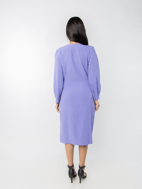 LAVENDER PLEATED NECKLINE DRESS