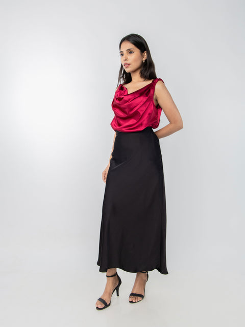 MAROON  COWL SATIN TOP