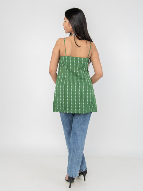 GREEN KANTHA SPAGHETTI STRAP KURTI