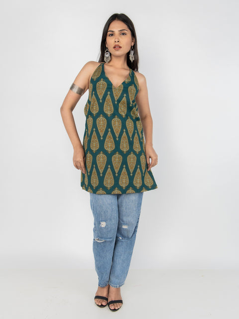 GREEN PAISLEY HALTER KURTI