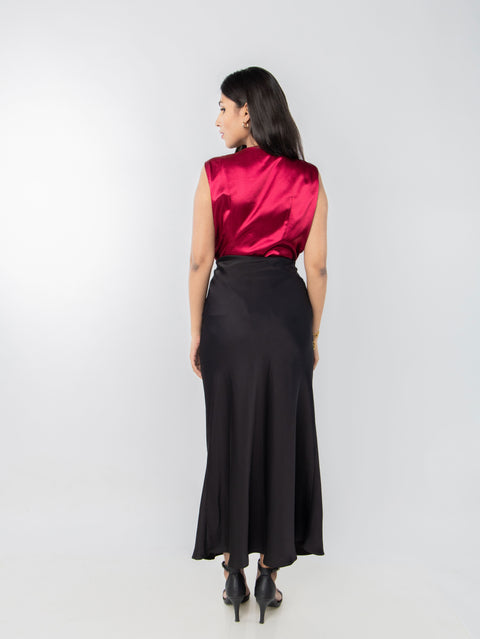 MAROON  COWL SATIN TOP