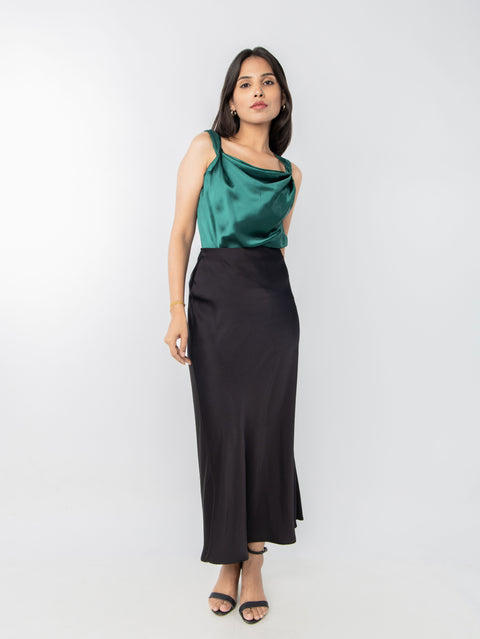 GREEN COWL SATIN TOP
