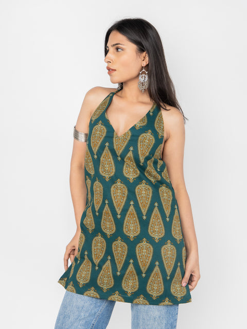 GREEN PAISLEY HALTER KURTI