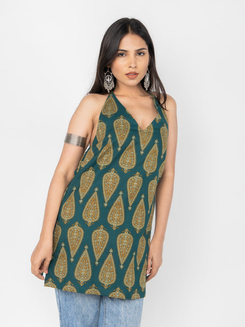 GREEN PAISLEY HALTER KURTI