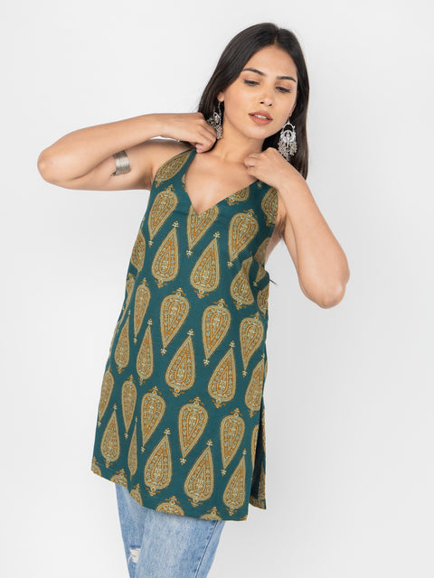GREEN PAISLEY HALTER KURTI