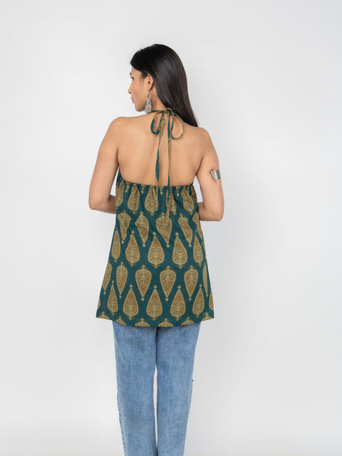 GREEN PAISLEY HALTER KURTI