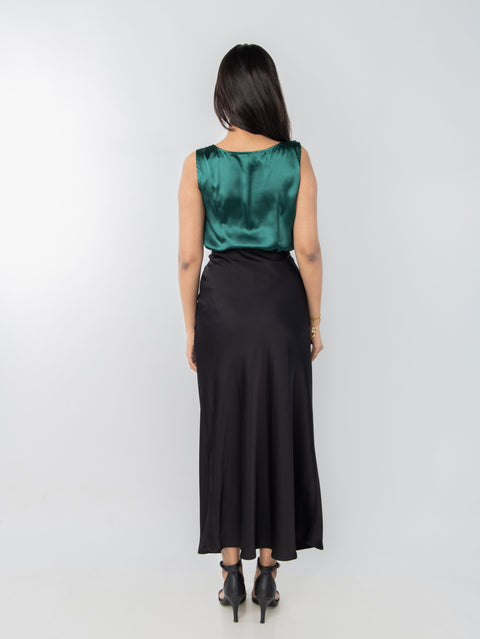 GREEN COWL SATIN TOP