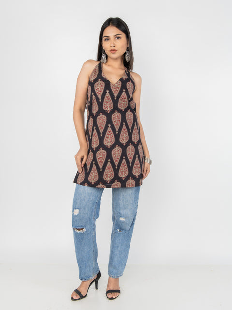 BLACK PAISLEY HALTER KURTI