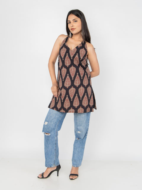 BLACK PAISLEY HALTER KURTI