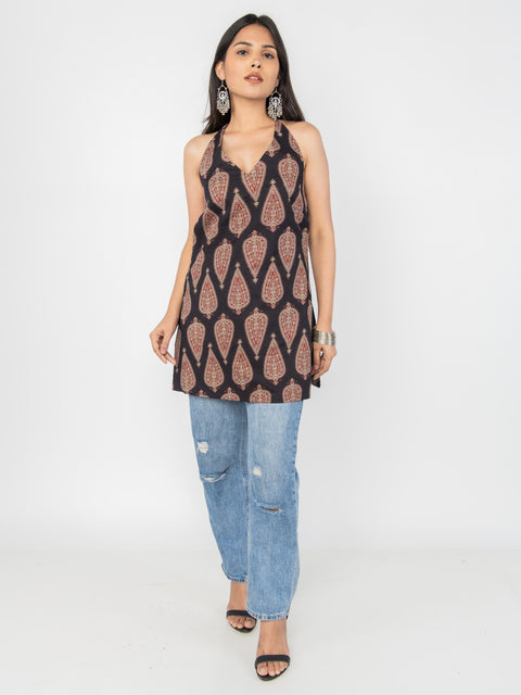 BLACK PAISLEY HALTER KURTI