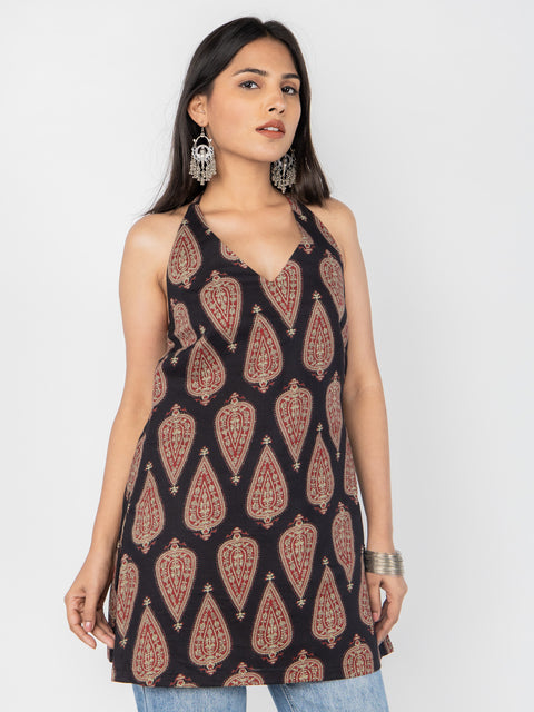 BLACK PAISLEY HALTER KURTI