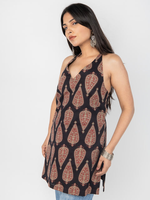 BLACK PAISLEY HALTER KURTI