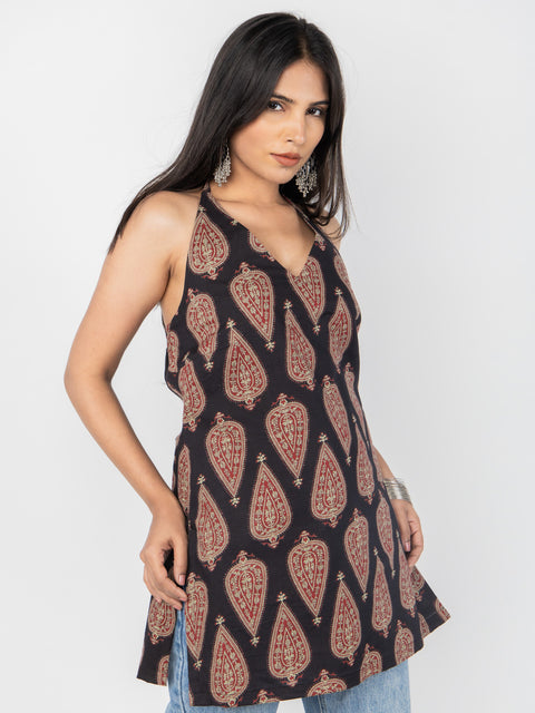 BLACK PAISLEY HALTER KURTI