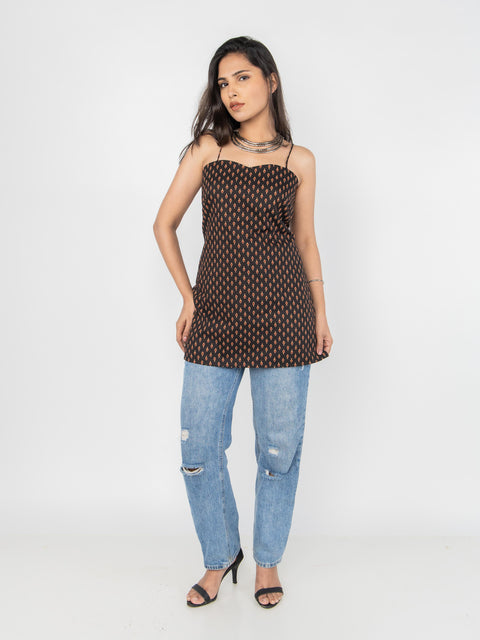 BLACK SPAGHETTI STRAP KURTI