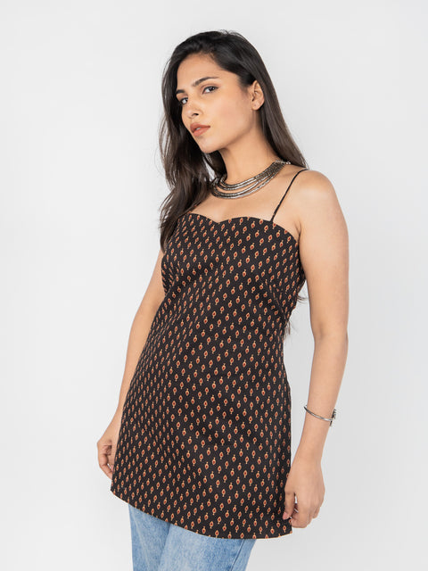BLACK SPAGHETTI STRAP KURTI