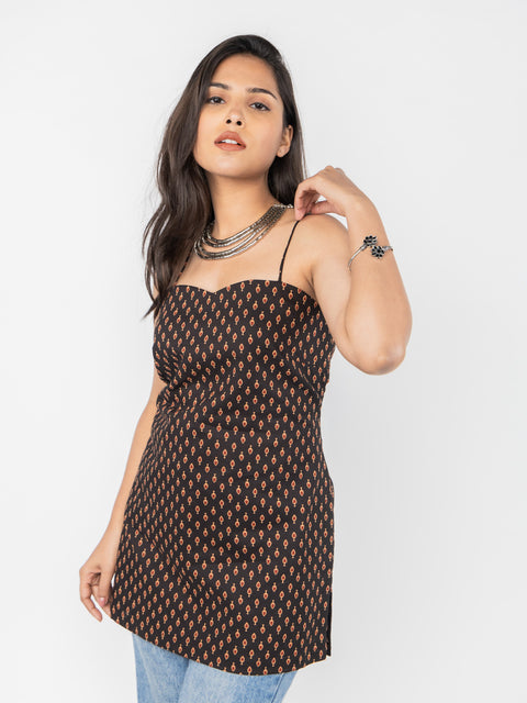 BLACK SPAGHETTI STRAP KURTI
