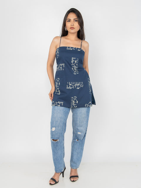 NAVY SPAGHETTI ABSTRACT PRINT KURTI