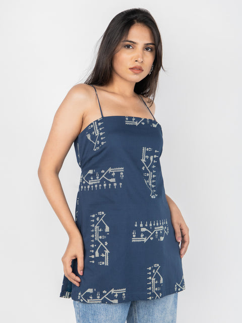 NAVY SPAGHETTI ABSTRACT PRINT KURTI
