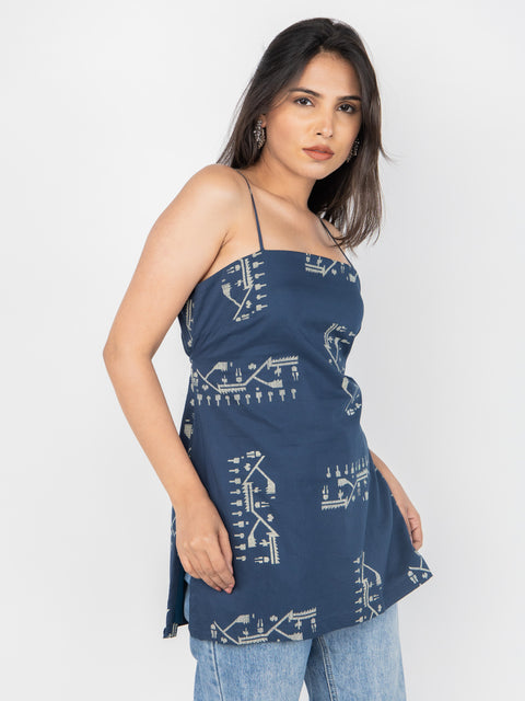 NAVY SPAGHETTI ABSTRACT PRINT KURTI