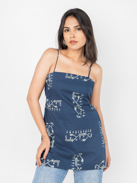 NAVY SPAGHETTI ABSTRACT PRINT KURTI
