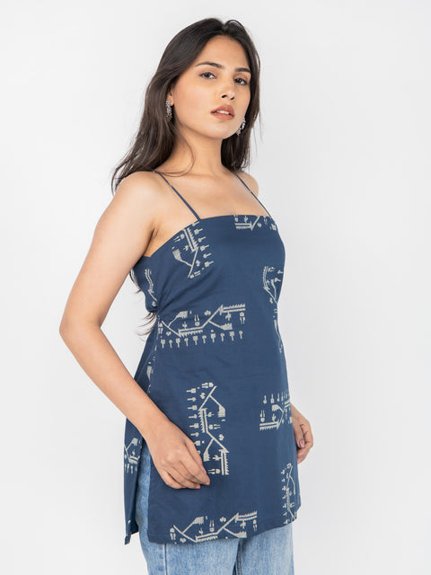 NAVY SPAGHETTI ABSTRACT PRINT KURTI