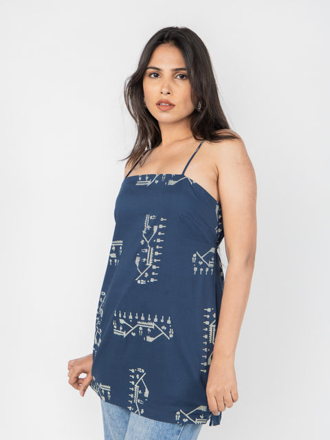 NAVY SPAGHETTI ABSTRACT PRINT KURTI