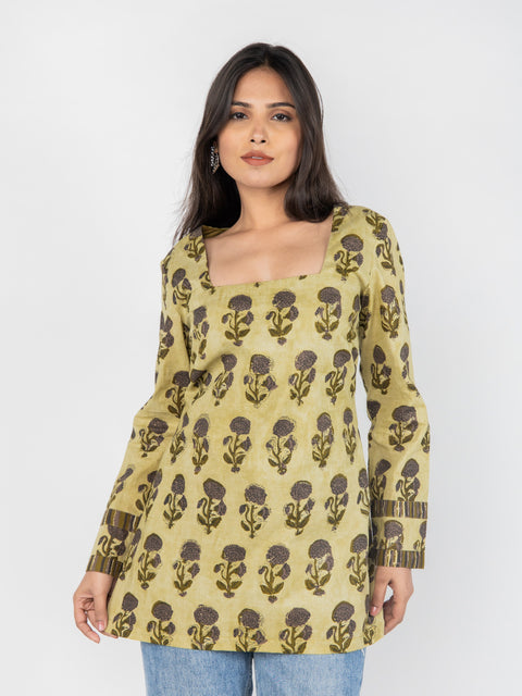 OLIVE GREEN MOTIF KURTI
