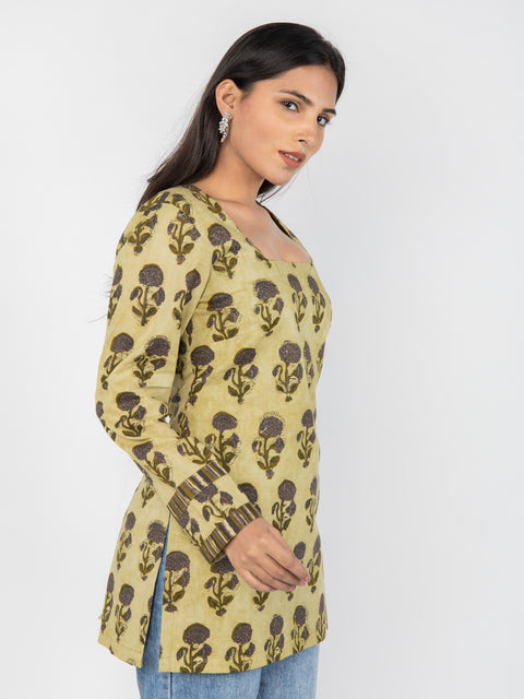 OLIVE GREEN MOTIF KURTI