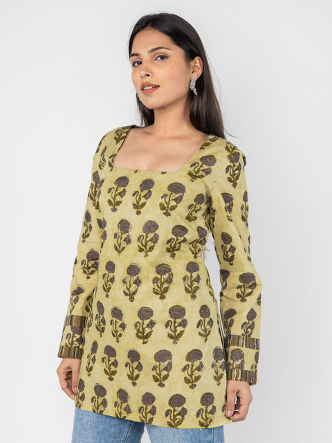 OLIVE GREEN MOTIF KURTI
