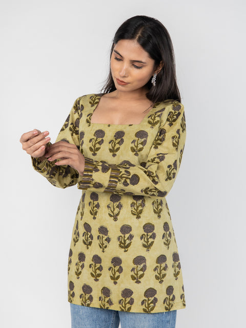 OLIVE GREEN MOTIF KURTI