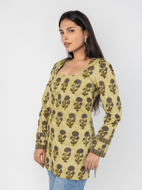 OLIVE GREEN MOTIF KURTI