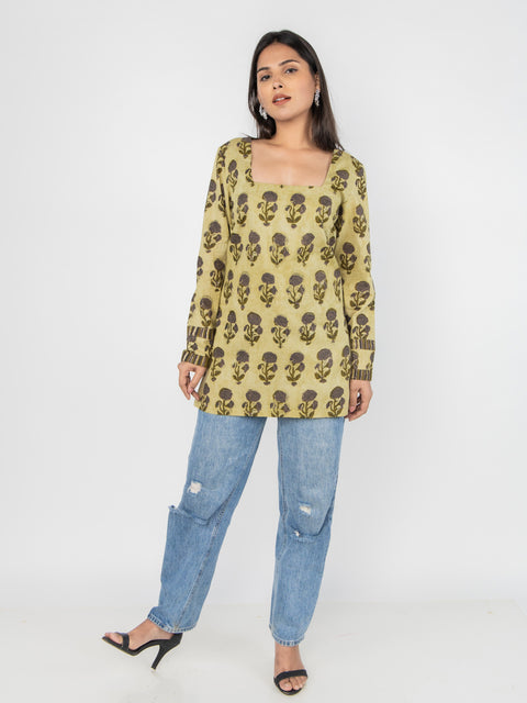 OLIVE GREEN MOTIF KURTI