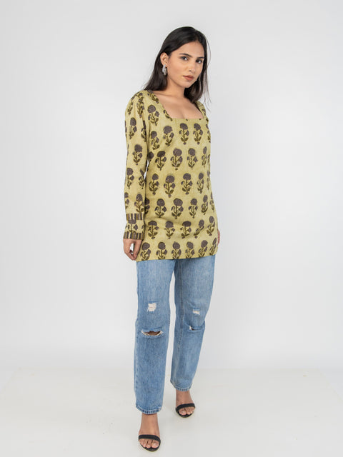 OLIVE GREEN MOTIF KURTI