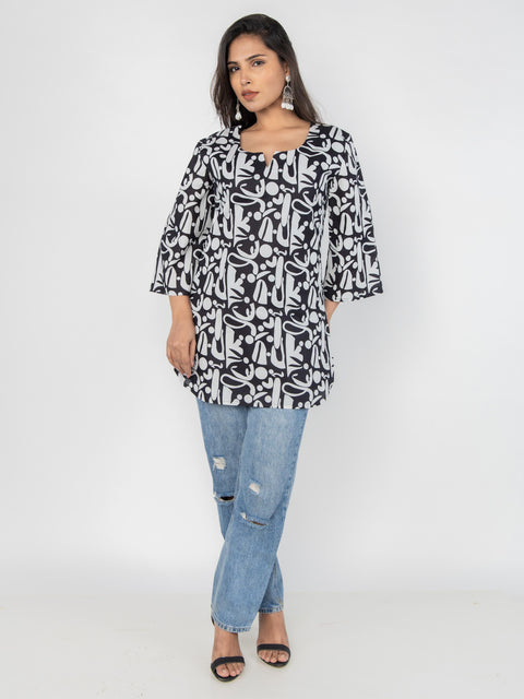 BLACK & WHITE ABSTRACT PRINT KURTI