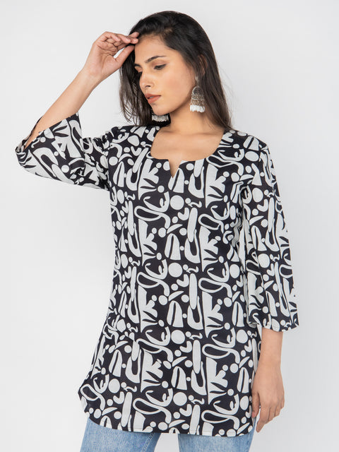 BLACK & WHITE ABSTRACT PRINT KURTI
