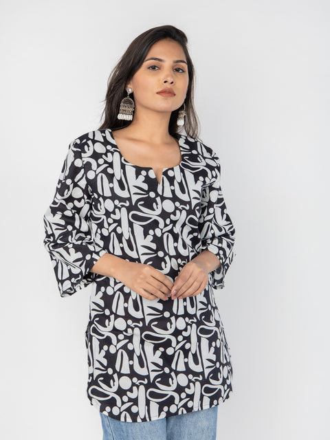 BLACK & WHITE ABSTRACT PRINT KURTI