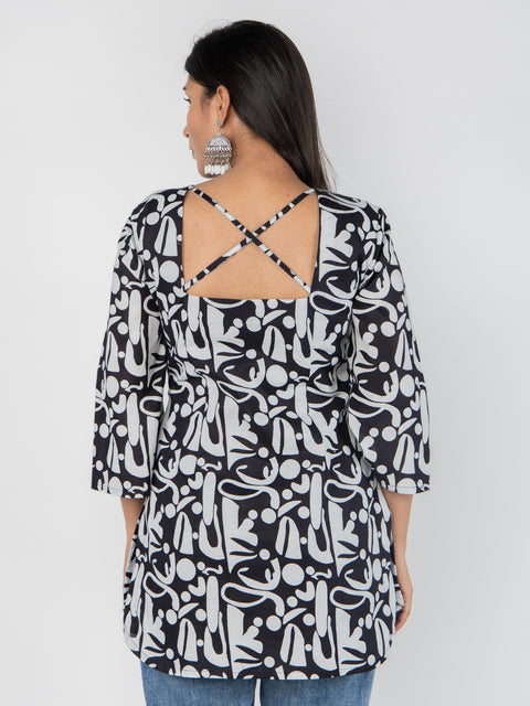 BLACK & WHITE ABSTRACT PRINT KURTI