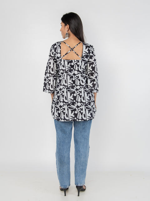 BLACK & WHITE ABSTRACT PRINT KURTI