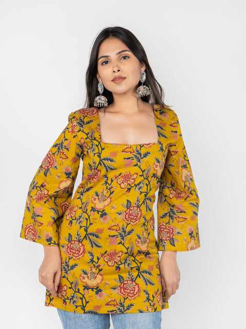 MUSTARD FLORAL KURTI