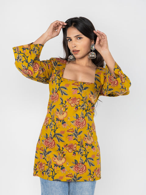 MUSTARD FLORAL KURTI