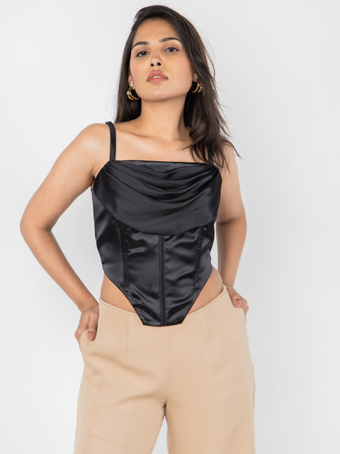 BLACK DRAPED CORSET TOP