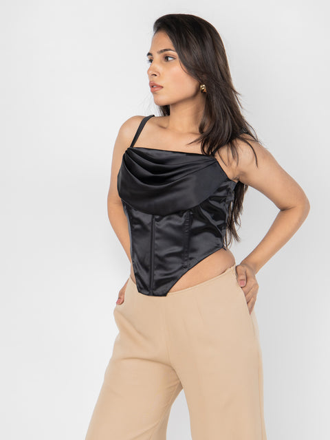 BLACK DRAPED CORSET TOP