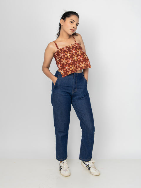RUST EMBROIDERED CROP TOP