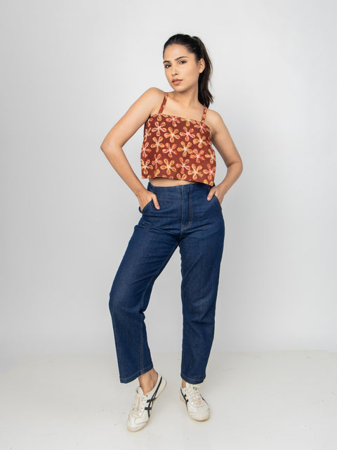 RUST EMBROIDERED CROP TOP
